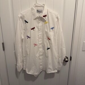 Mili Designs Women's Button Down Shirt Dragonfly Design Size Medium